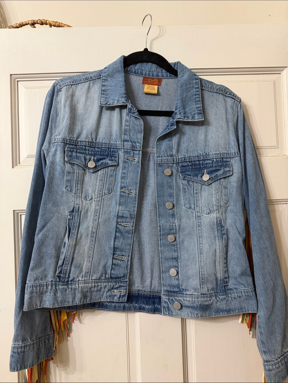 Scully Light Blue Denim Jean Jacket with Fringe Accent